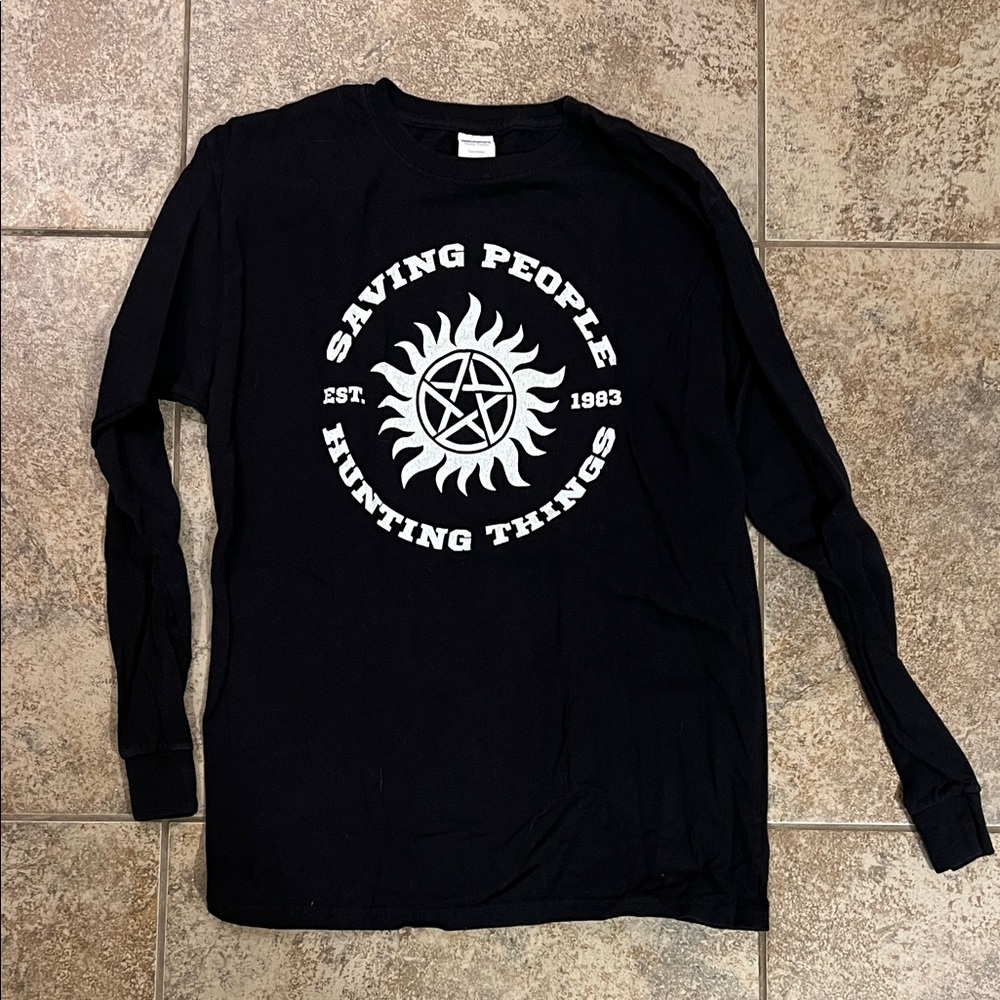 Gildan Black Long Sleeve Tee with White Graphic